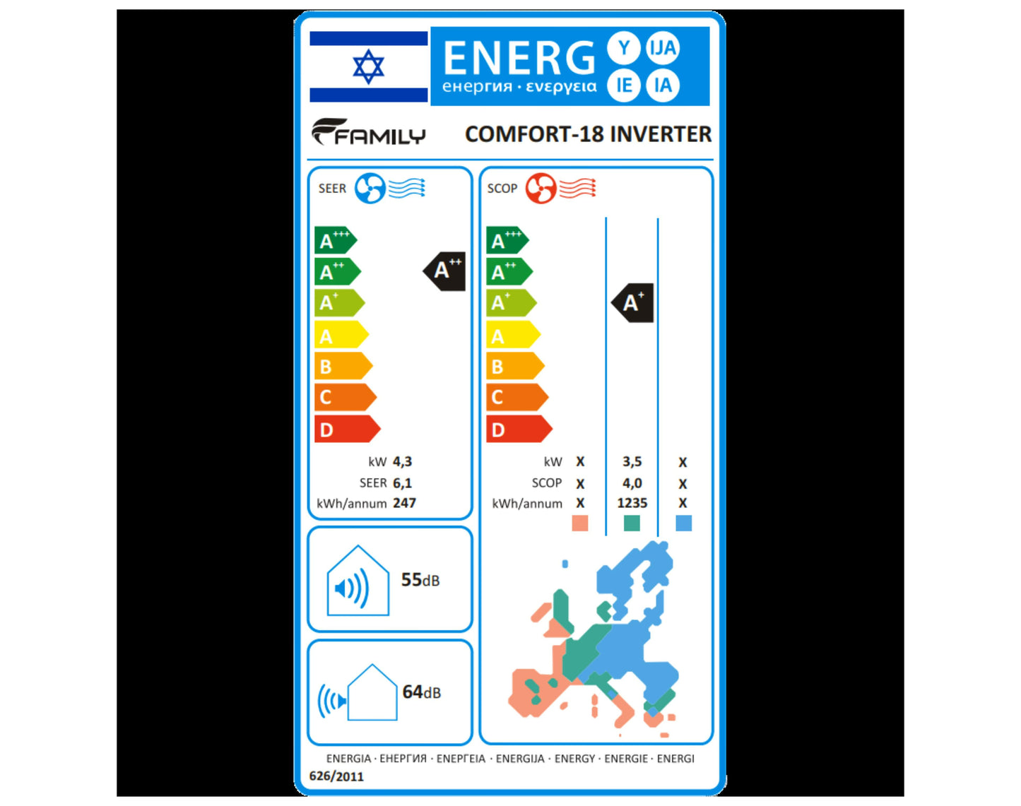מזגן עילי פמילי Family Comfort Inverter 18