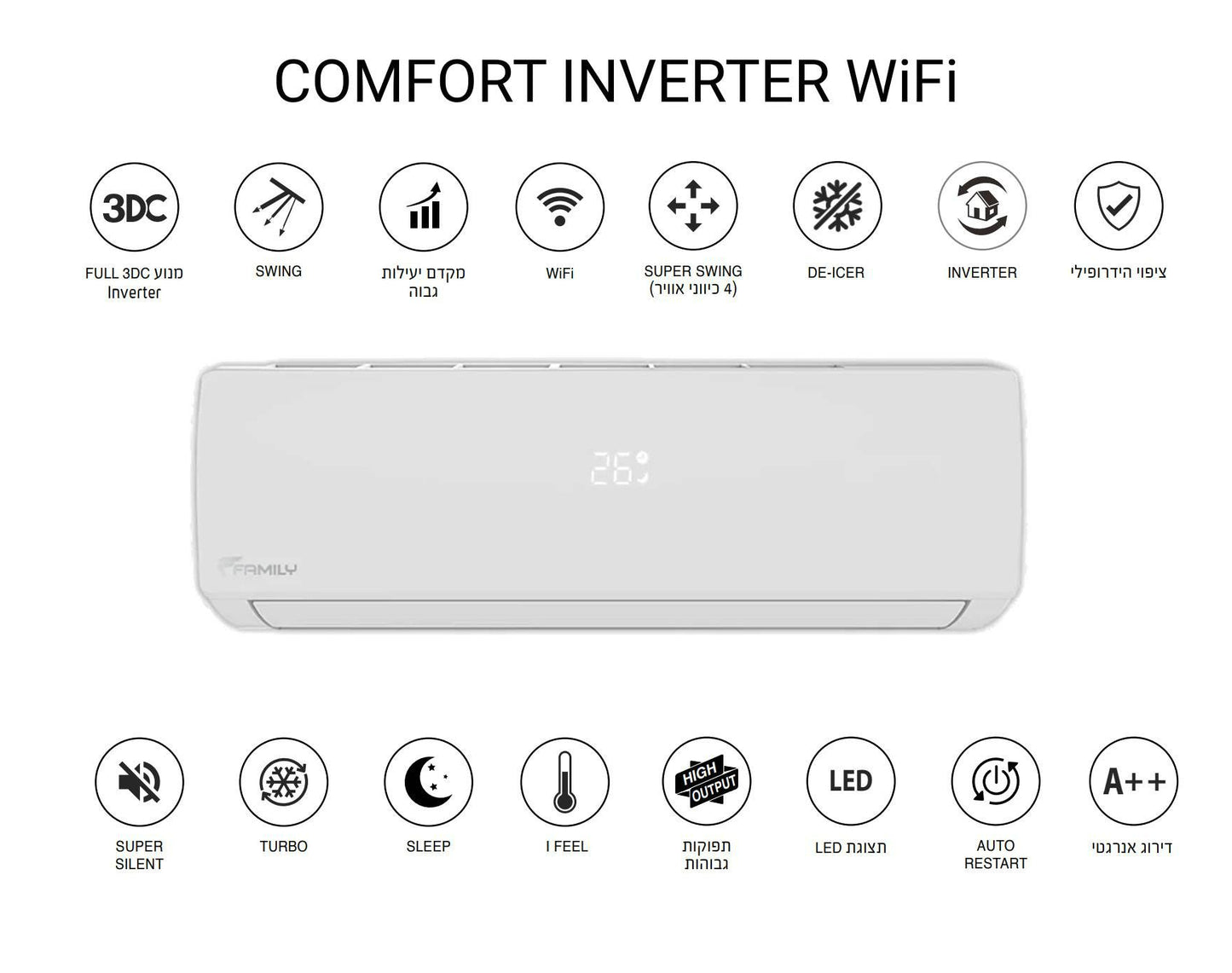 מזגן עילי פמילי Family Comfort Inverter 25