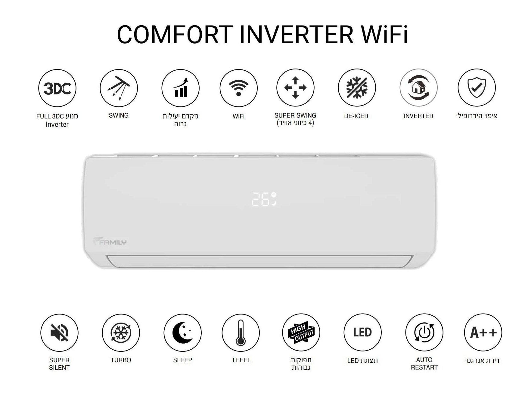 מזגן עילי פמילי Family Comfort Inverter 25