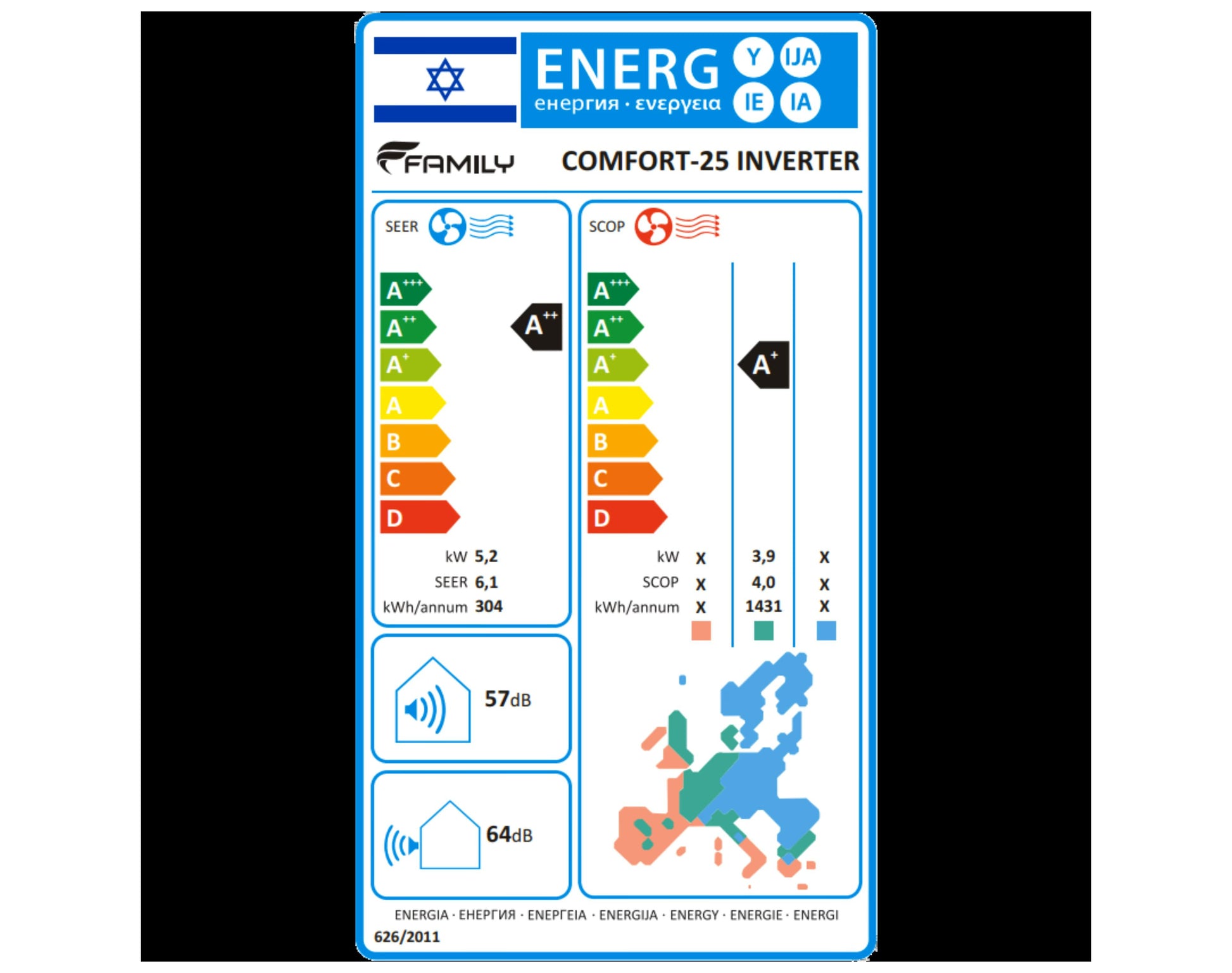 מזגן עילי פמילי Family Comfort Inverter 25