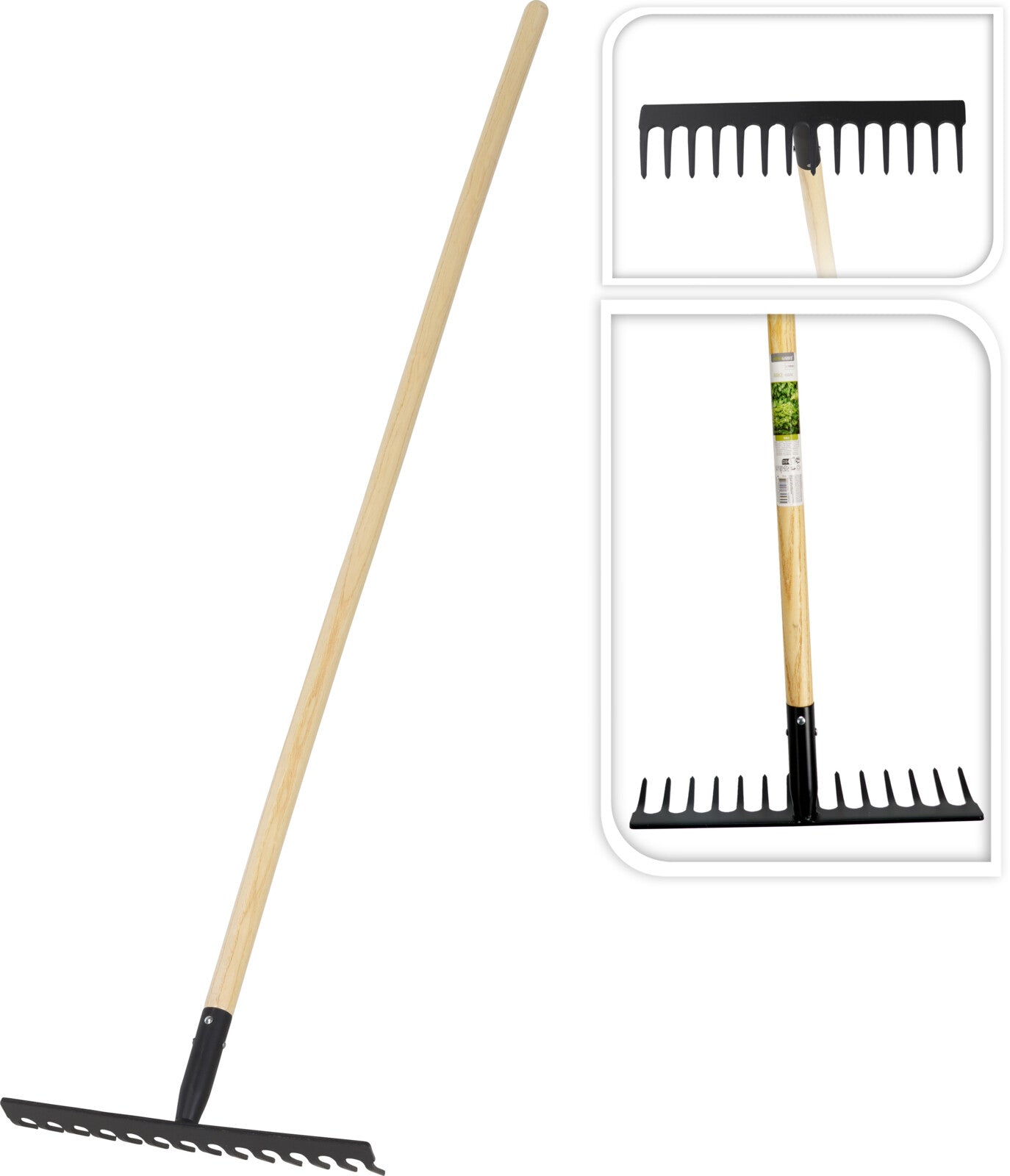 מגרפה מתכת 14 שיניים ידית עץ