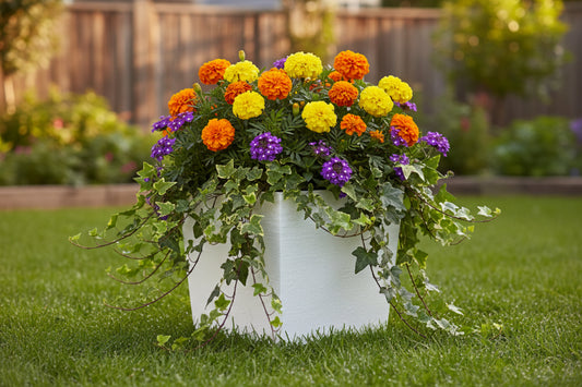 עציץ  פלסטיק מרובע גבוה דמוי בטון