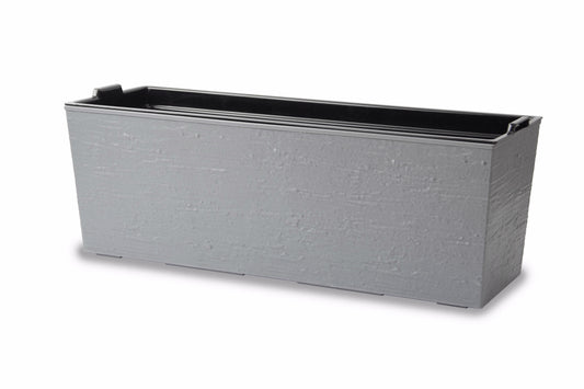 עציץ פלסטיק מלבן נמוך דמוי בטון