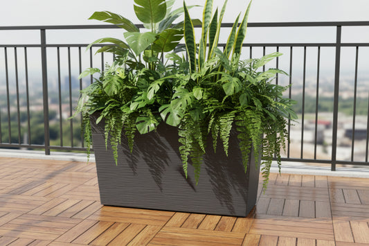 עציץ פלסטיק מלבן גבוה דמוי בטון