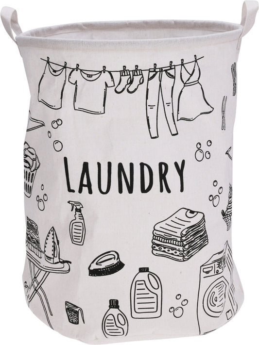 סל כביסה קנווס שחור לבן