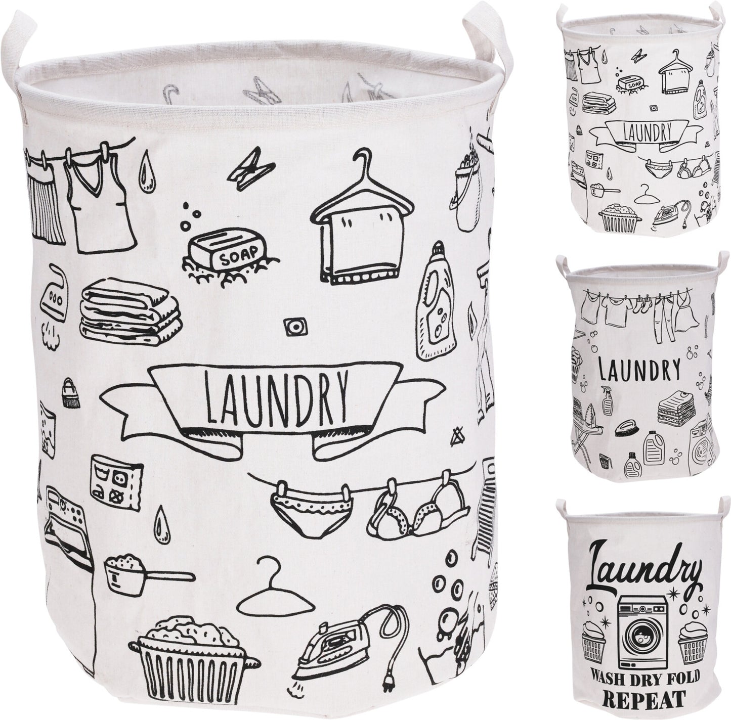 סל כביסה קנווס שחור לבן