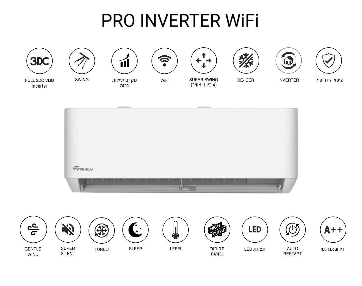מזגן עילי פמילי Family Pro inverter WiFi 12