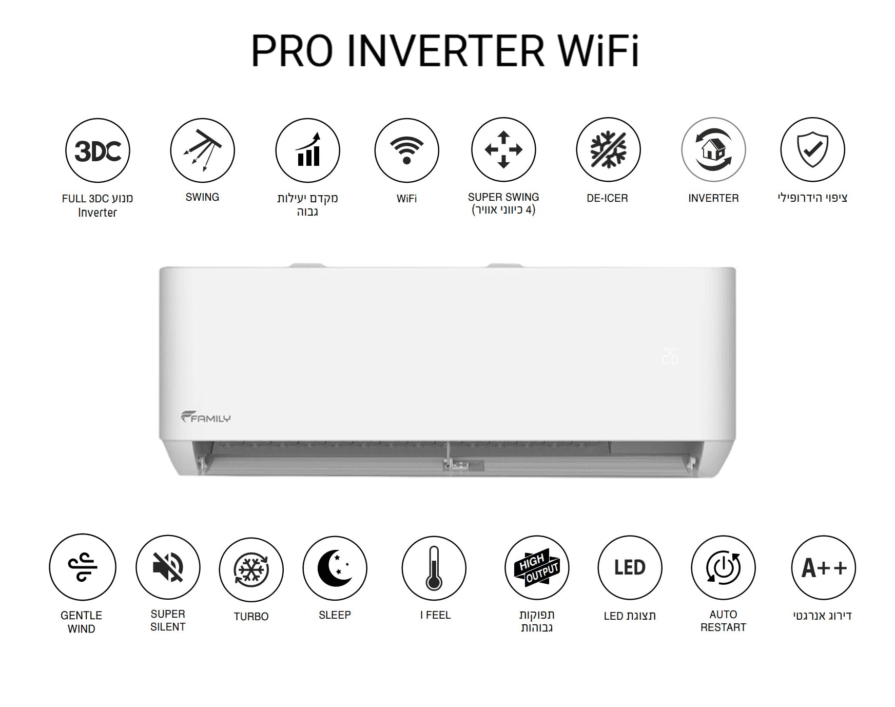 מזגן עילי פמילי Family Pro inverter WiFi 12