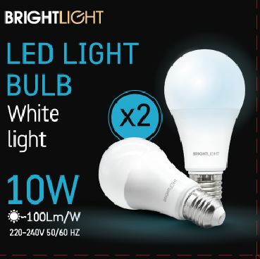 זוג נורות לד אור לבן 10W A60 E27