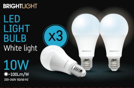 שלישיית נורות לד אור לבן 10W A60 E27