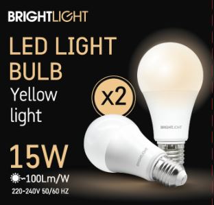 זוג נורות לד אור צהוב 15W A60 E27