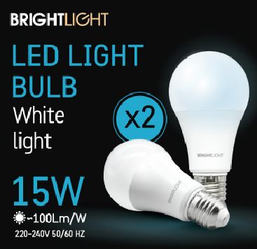 זוג נורות לד אור לבן 15W A60 E27