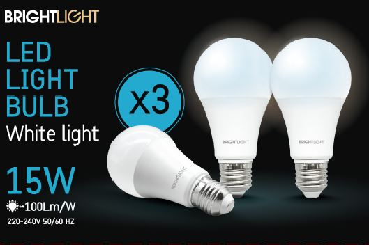 שלישיית נורות לד אור לבן 15W A60 E27