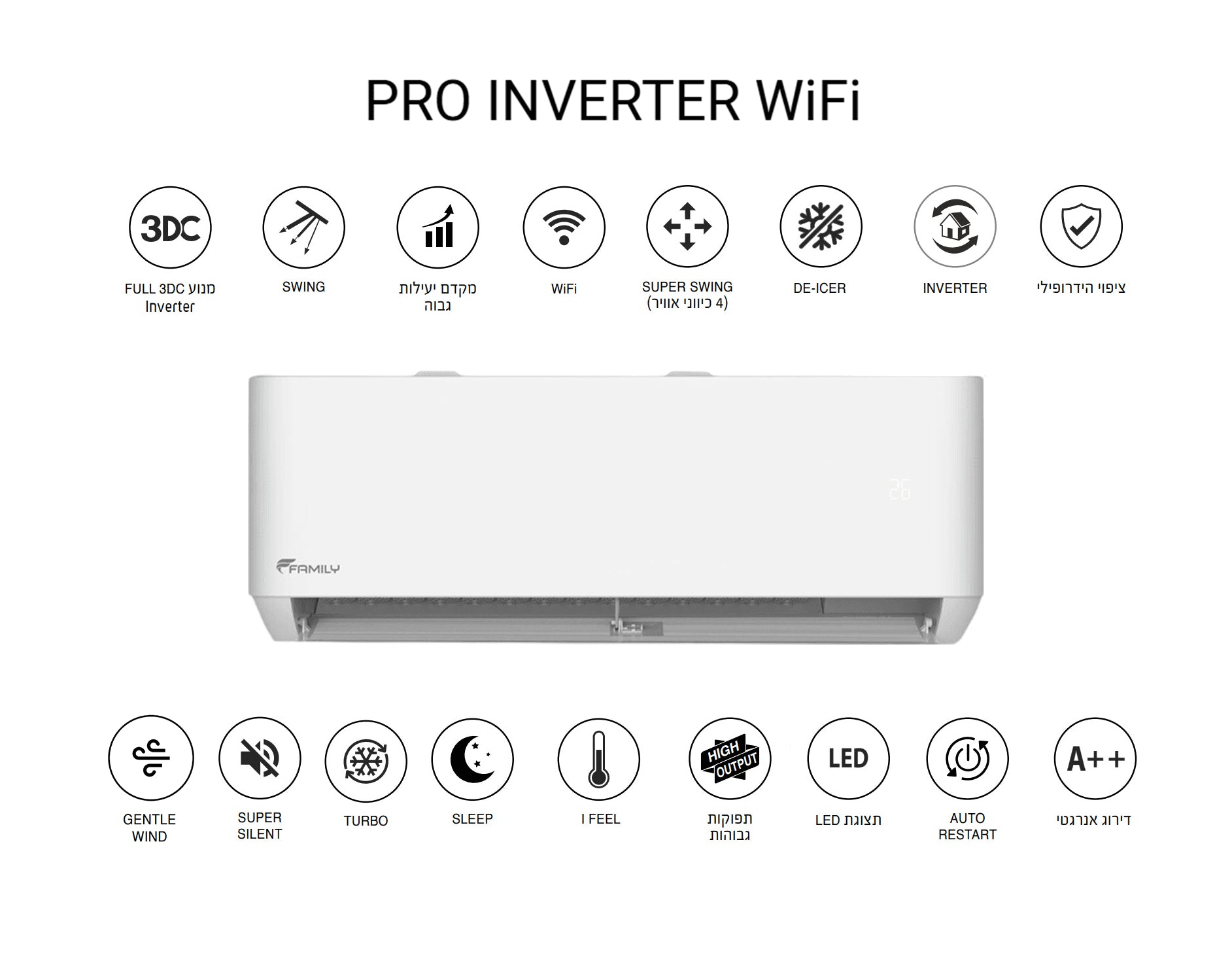מזגן עילי פמילי Family Pro inverter WiFi 18