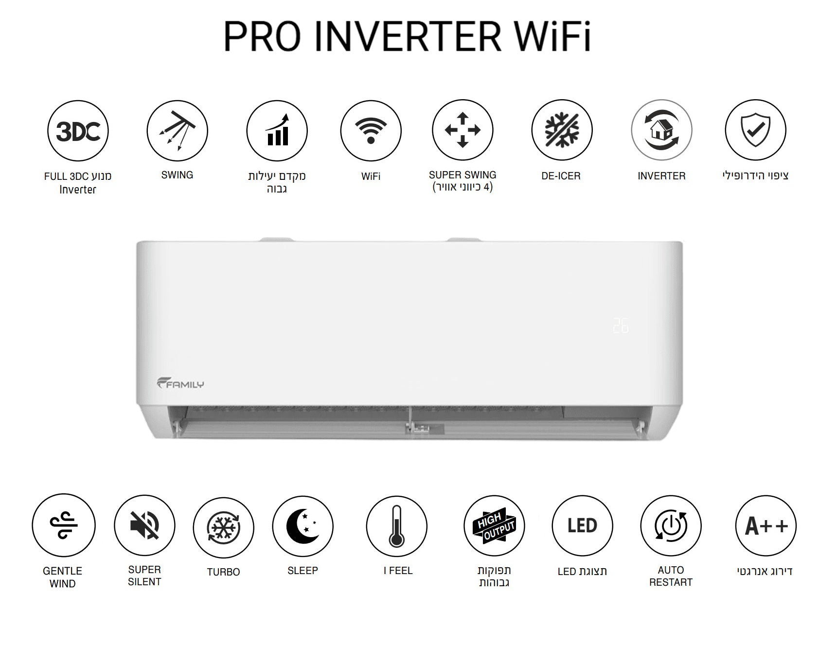 מזגן עילי פמילי Family Pro inverter WiFi 25
