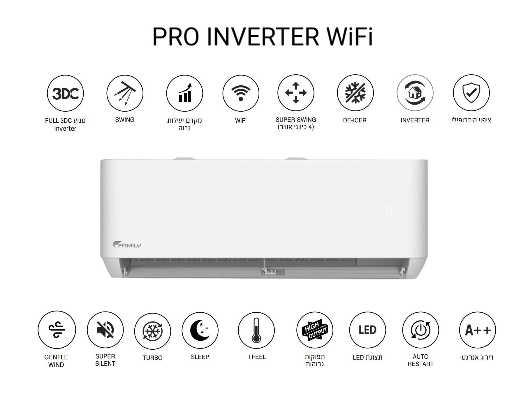 מזגן עילי פמילי Family Pro inverter WiFi 32