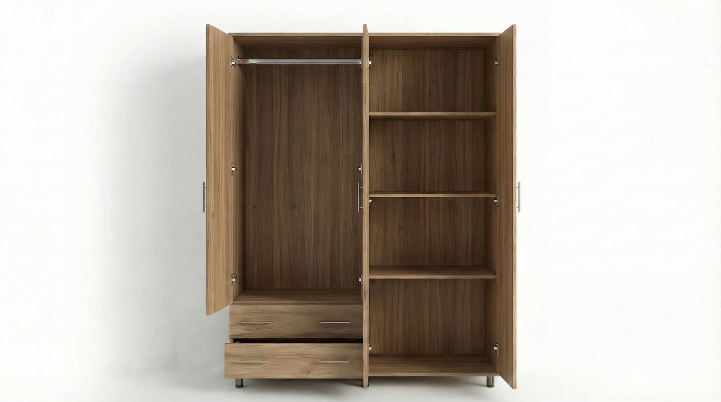 ארון 4 דלתות 2 מגירות טבעי ידית שחורה