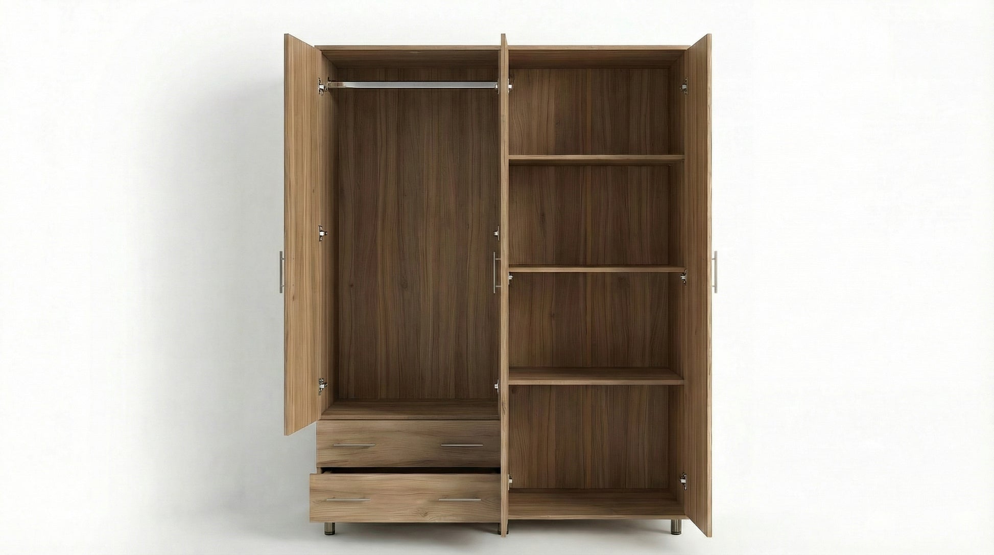 ארון 4 דלתות 2 מגירות טבעי ידית שחורה