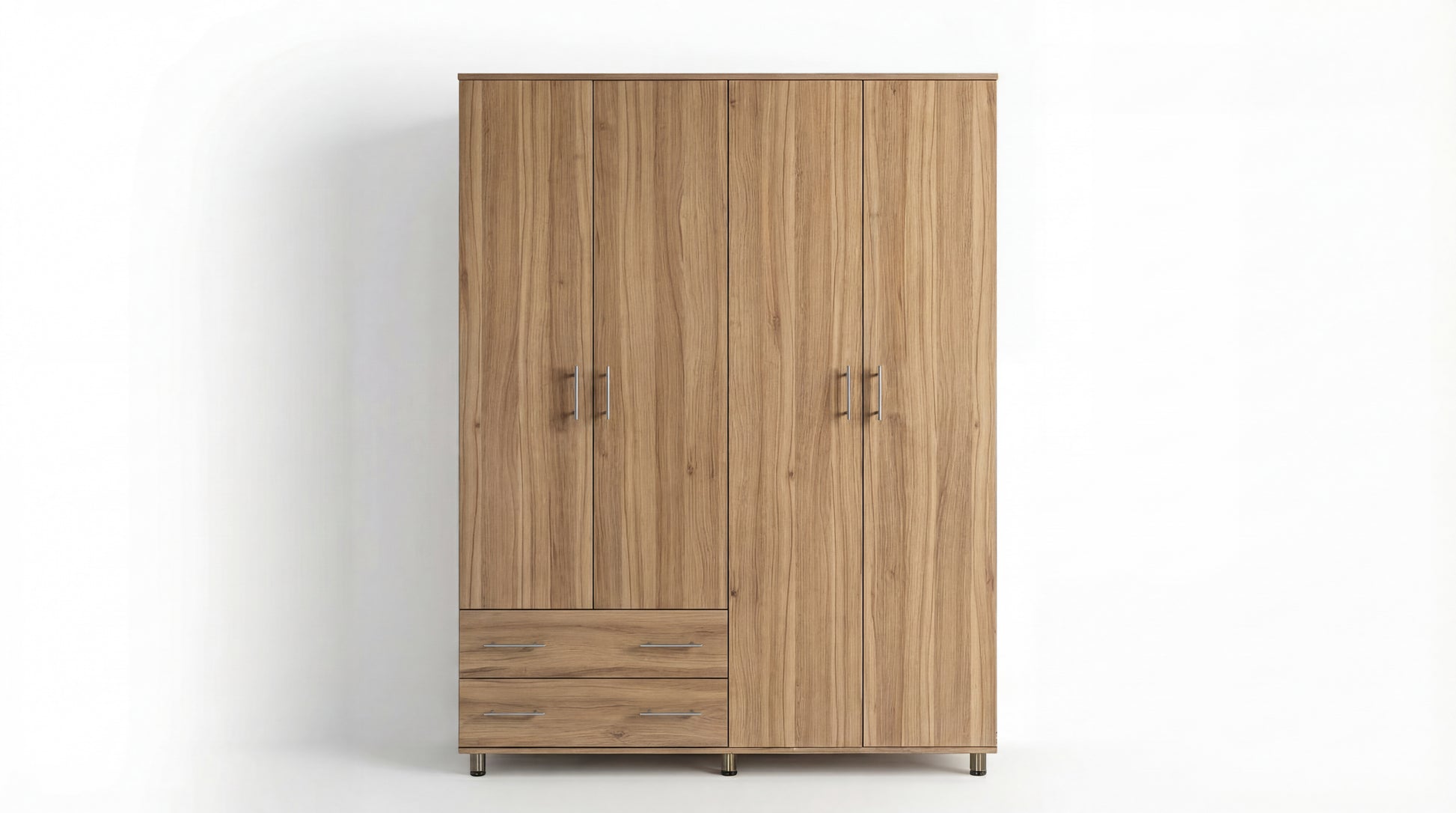 ארון 4 דלתות 2 מגירות טבעי ידית שחורה