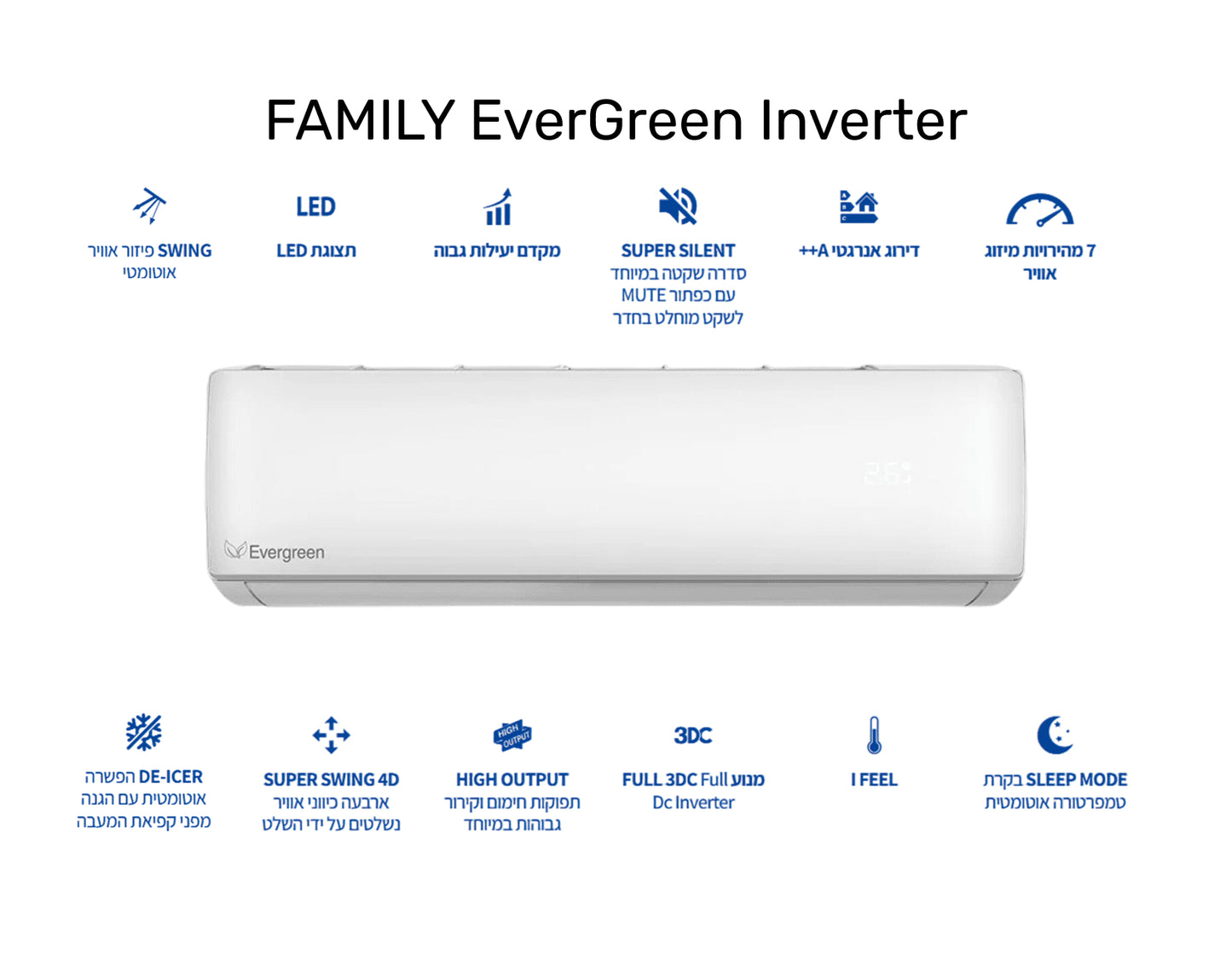 מזגן עילי פמילי Family Evergreen Inverter 32