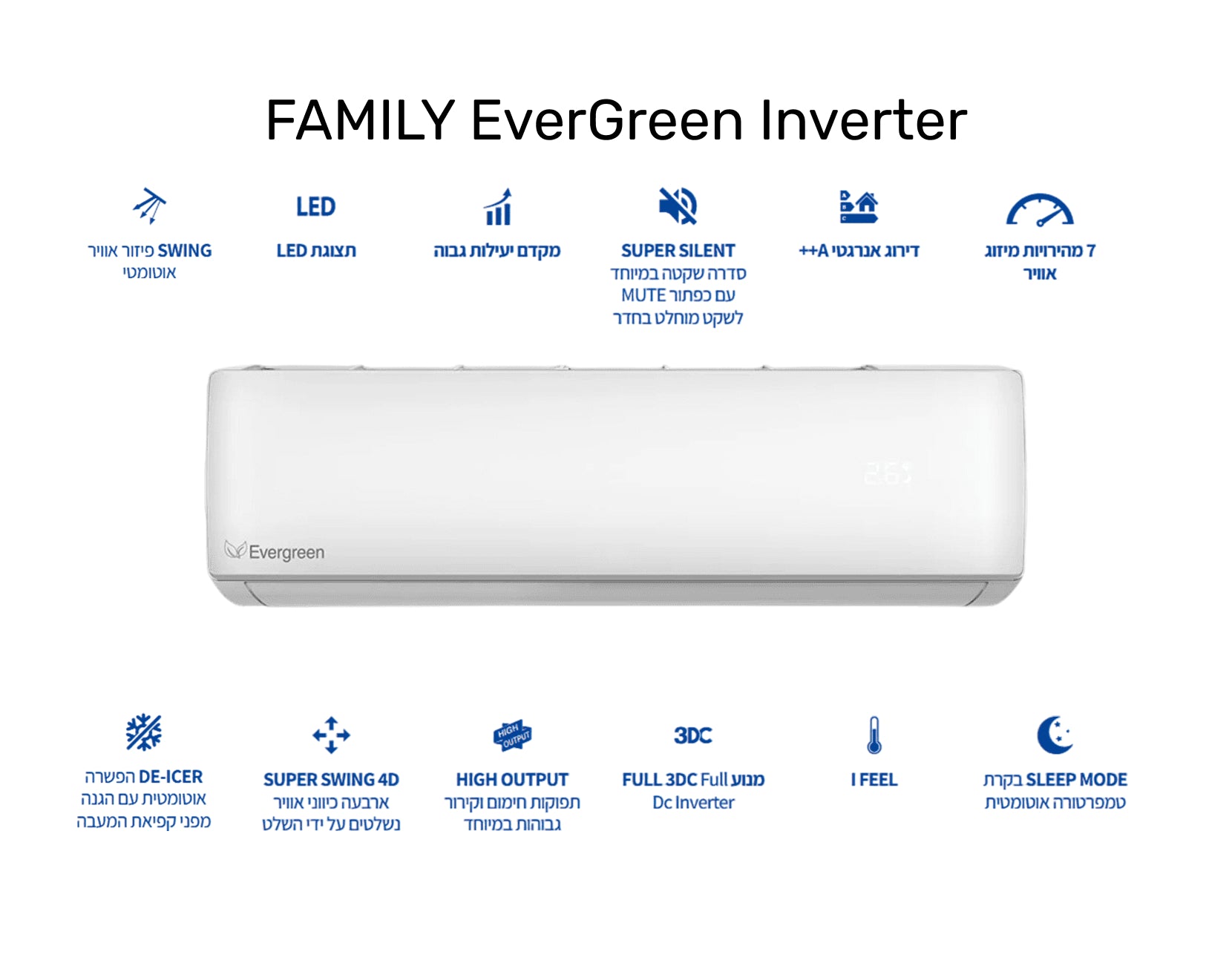 מזגן עילי פמילי Family Evergreen Inverter 32