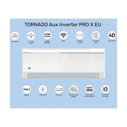 מזגן עילי דגם AUX PRO INV 12 X EU מבית טורנדו TORNADO- שבע שנות אחריות ע"י היבואן הרשמי