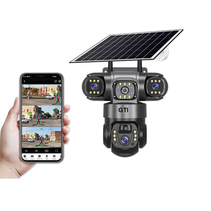 מצלמת אבטחה סולארית אלחוטית ממונעת 360 G4 מעלות עם 3 עדשות לתנאי חוץ קשים ללא חשמל