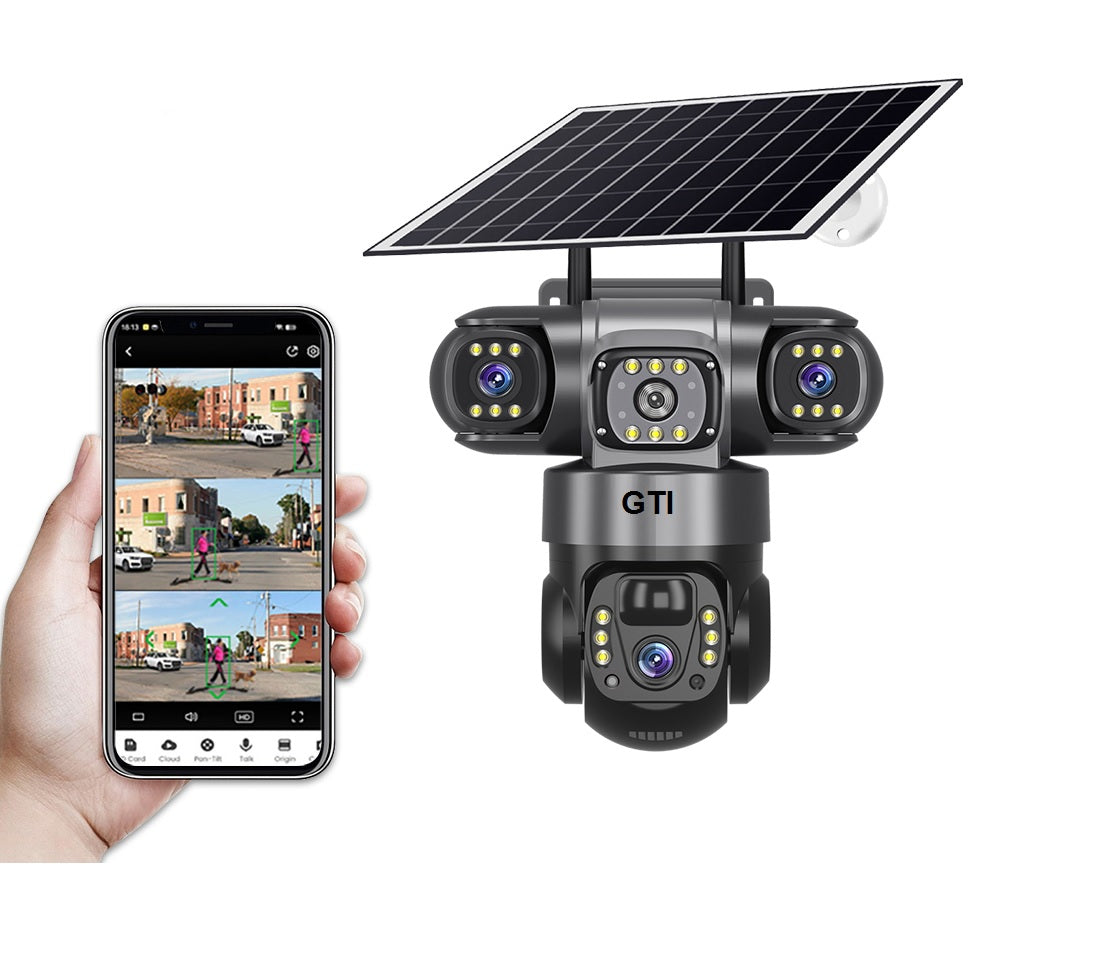 מצלמת אבטחה סולארית אלחוטית ממונעת 360 G4 מעלות עם 3 עדשות לתנאי חוץ קשים ללא חשמל