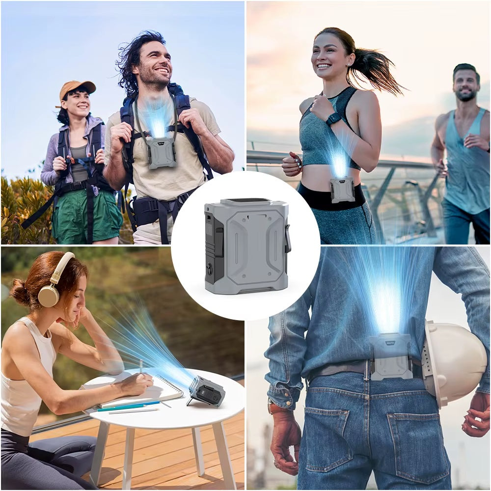 מאוורר גוף עוצמתי נטען AIR MAX GT נייד 3 ב-1 – עם סוללת גיבוי לסמארטפון ופנס לד מובנה