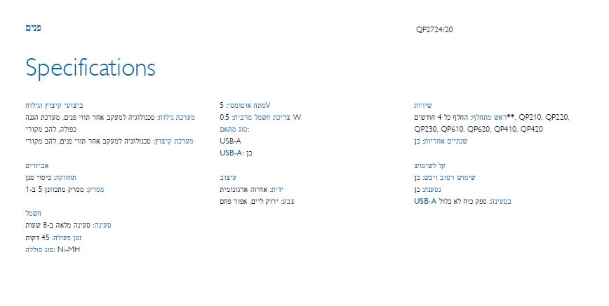 מכשיר QP2724 ONE BLADE לפנים של פיליפס