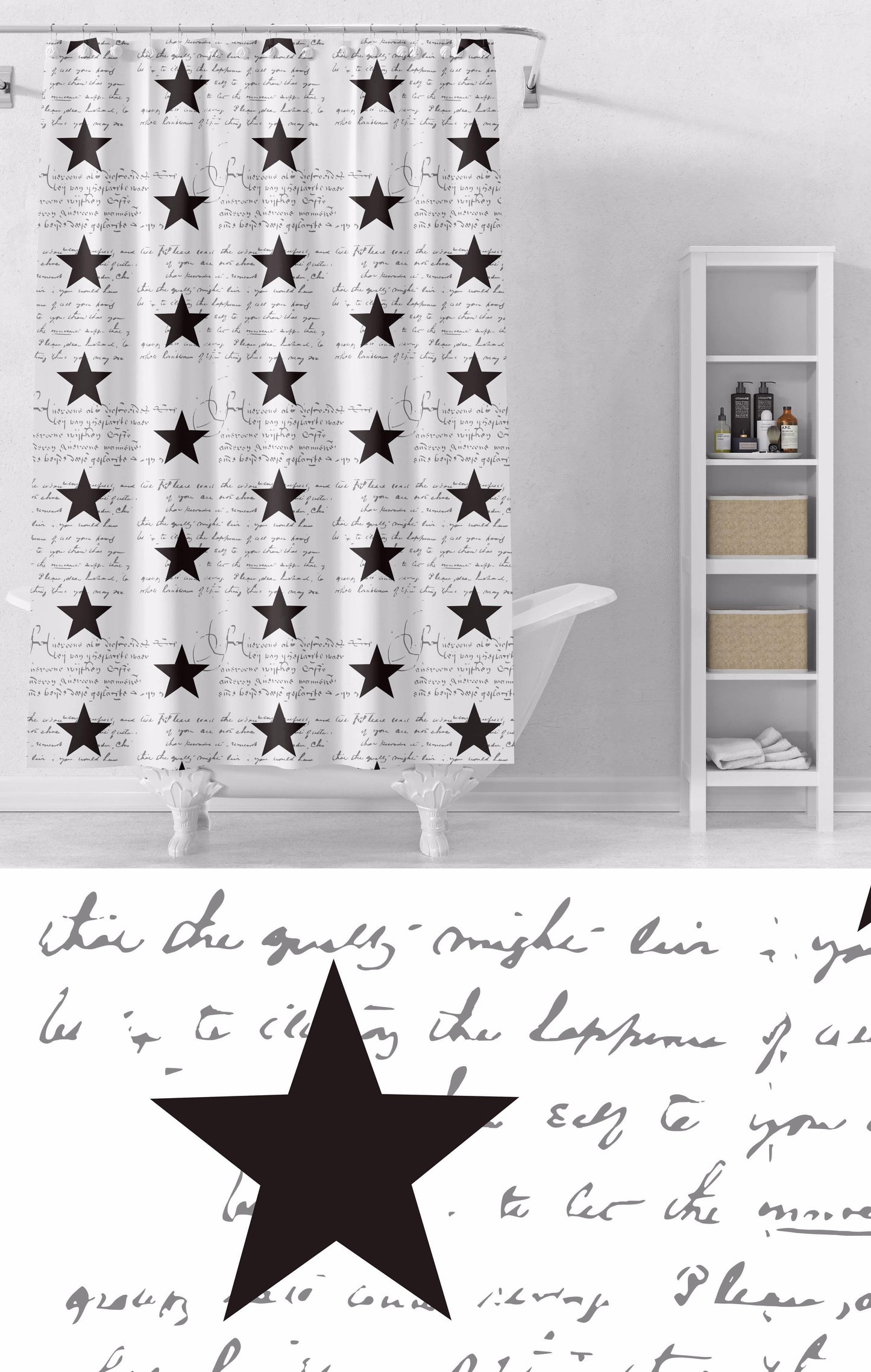 וילון אמבט כוכבים שחור לבן 180*180