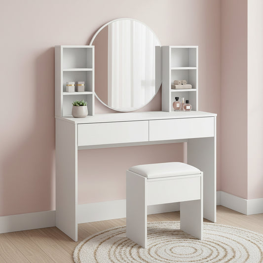 שולחן איפור מראה מעוגלת כולל כסא מרופד דגם סיגל