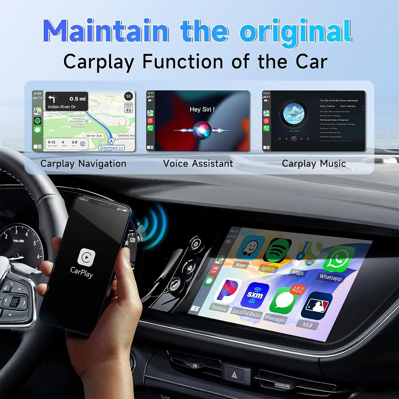 מתאם אלחוטי לרכב 2 ב-1 | CarPlay ו-Android Auto אוניברסלי לרכב