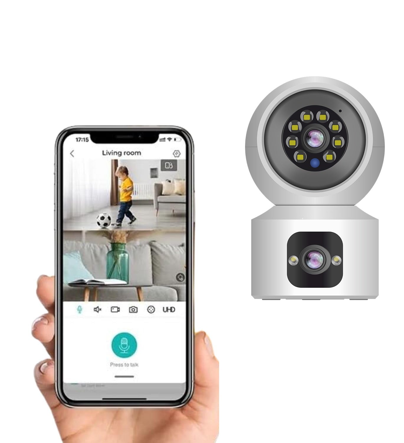 מצלמת אבטחה אלחוטית ממונעת 360 מעלות לבית או לעסק עם 2 עדשות לכיסוי מושלם !