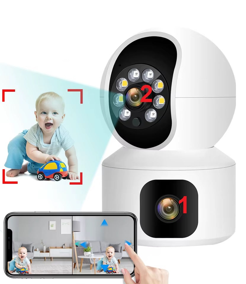 מצלמת אבטחה אלחוטית ממונעת 360 מעלות לבית או לעסק עם 2 עדשות לכיסוי מושלם !