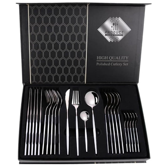 סט סכו"ם 24 חלקים צבע לבן בשילוב כסוף