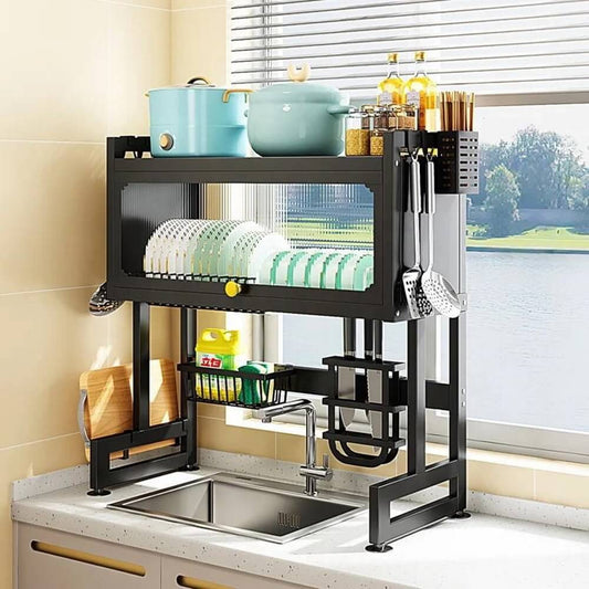 מתקן לייבוש כלים עם קלפה לאחסון רוחב 65 ס"מ צבע שחור