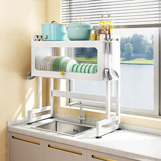 מתקן לייבוש כלים עם קלפה לאחסון רוחב 65 ס"מ צבע לבן