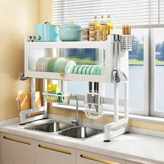 מתקן לייבוש כלים עם קלפה לאחסון רוחב 95 ס"מ צבע לבן