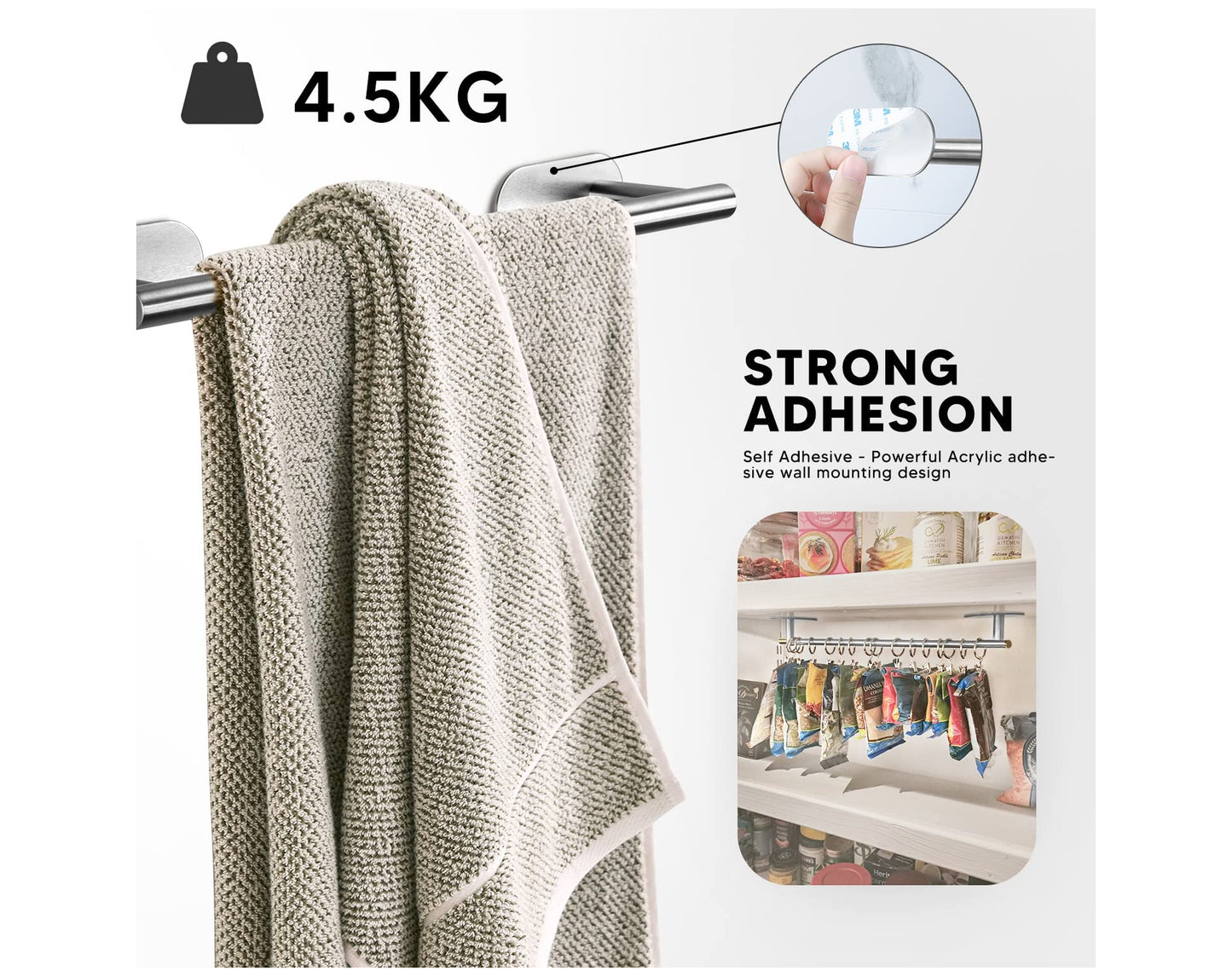 סט 5 יח מתלה מגבות מנירוסטה- כסוף