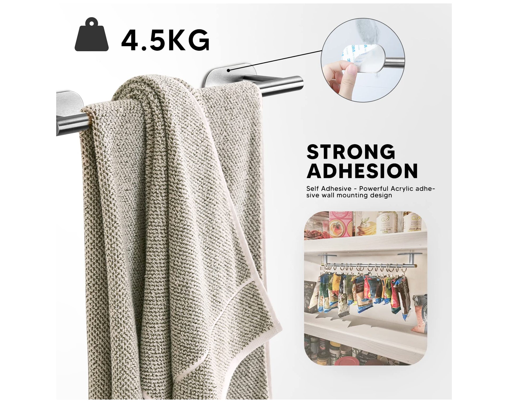 סט 5 יח מתלה מגבות מנירוסטה- כסוף