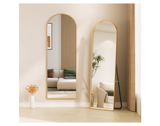 מראת גוף אובלית חצי ירח לתלייה ולהעמדה צבע זהב