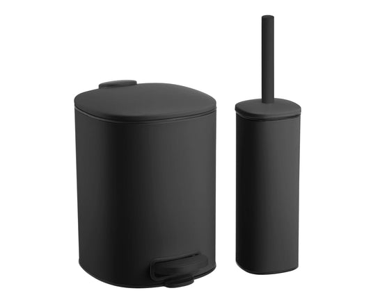 פח עם דוושה ומברשת שירותים צבע שחור