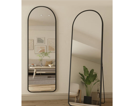 מראת גוף אובלית חצי ירח לתלייה ולהעמדה -מסגרת שחור צבע שחור