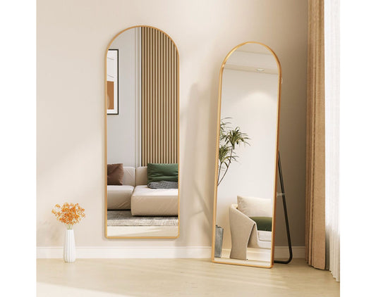 מראת גוף אובלית חצי ירח לתלייה ולהעמדה -מסגרת שחור צבע זהב