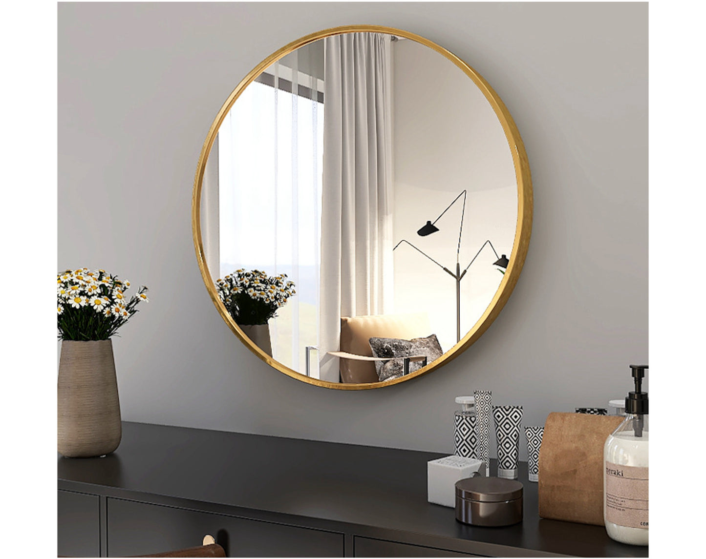 מראה עגולה קוטר 80 ס"מ צבע זהב