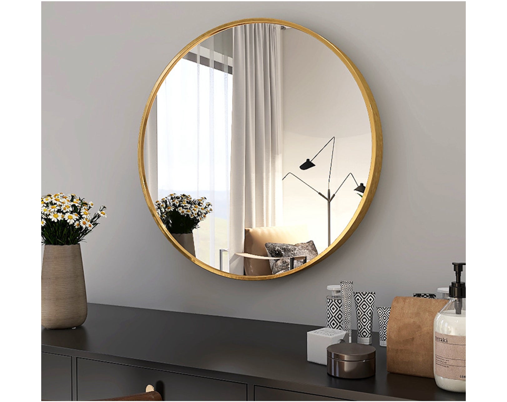 מראה עגולה קוטר 80 ס"מ צבע זהב