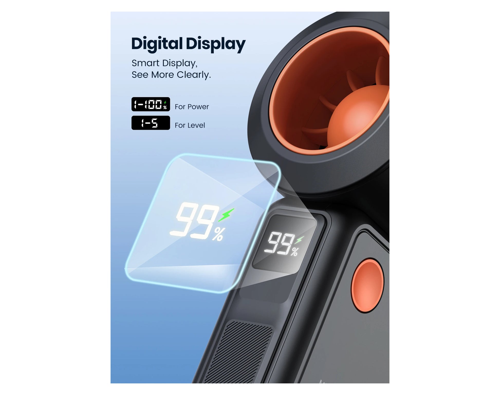 מאוורר ידני נייד נטען עם טורבינה עוצמתית וסוללה נטענת