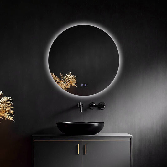 מראה עגולה 80 סמ עם תאורת לד ב 3 צבעים ומפשיר אדים