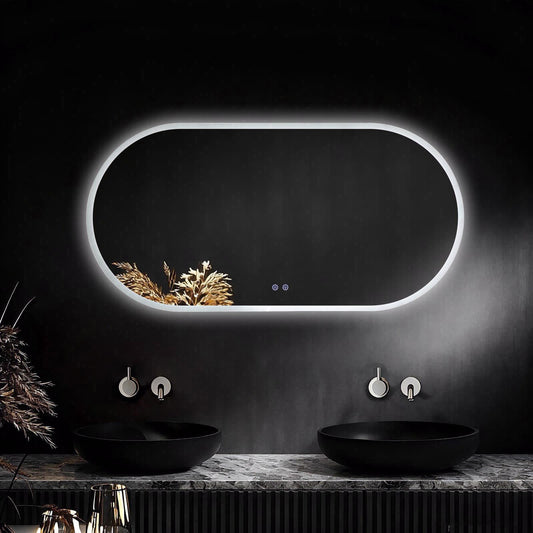 מראה אובאלית 120/60 עם תאורת לד 3 צבעים מפשיר אדים